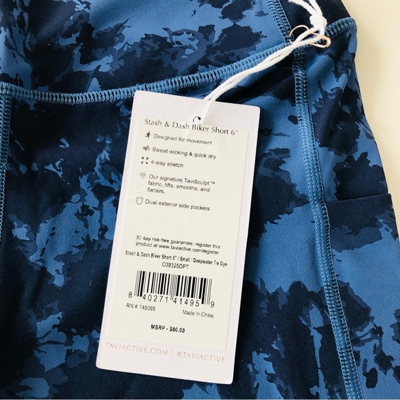 Tavi Active Stash & Dash 6” Biker Short Blue Size XS or Small NWT - Picture 10 of 10